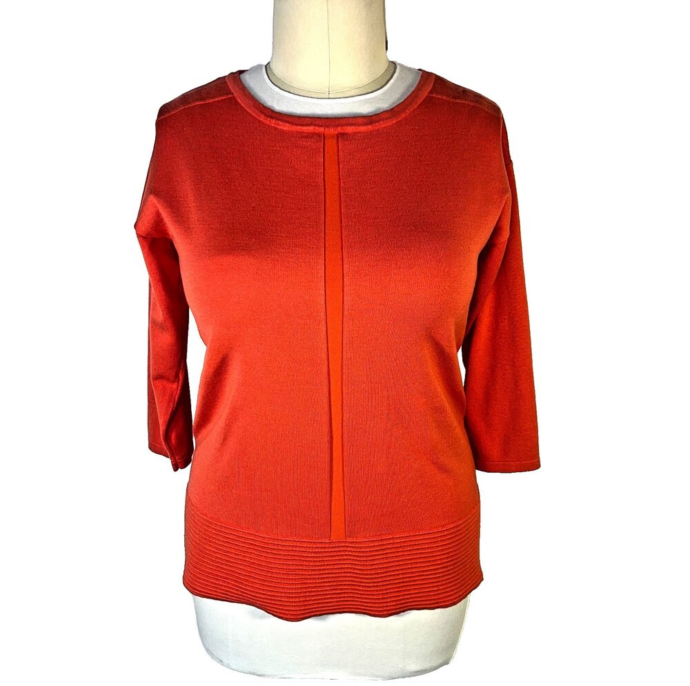 Tint & Shadow - Womens L Sweater Coral Orange Long Sleeve Ribbed Hem